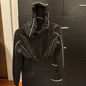 Black Cropped Hoodie with White Accents